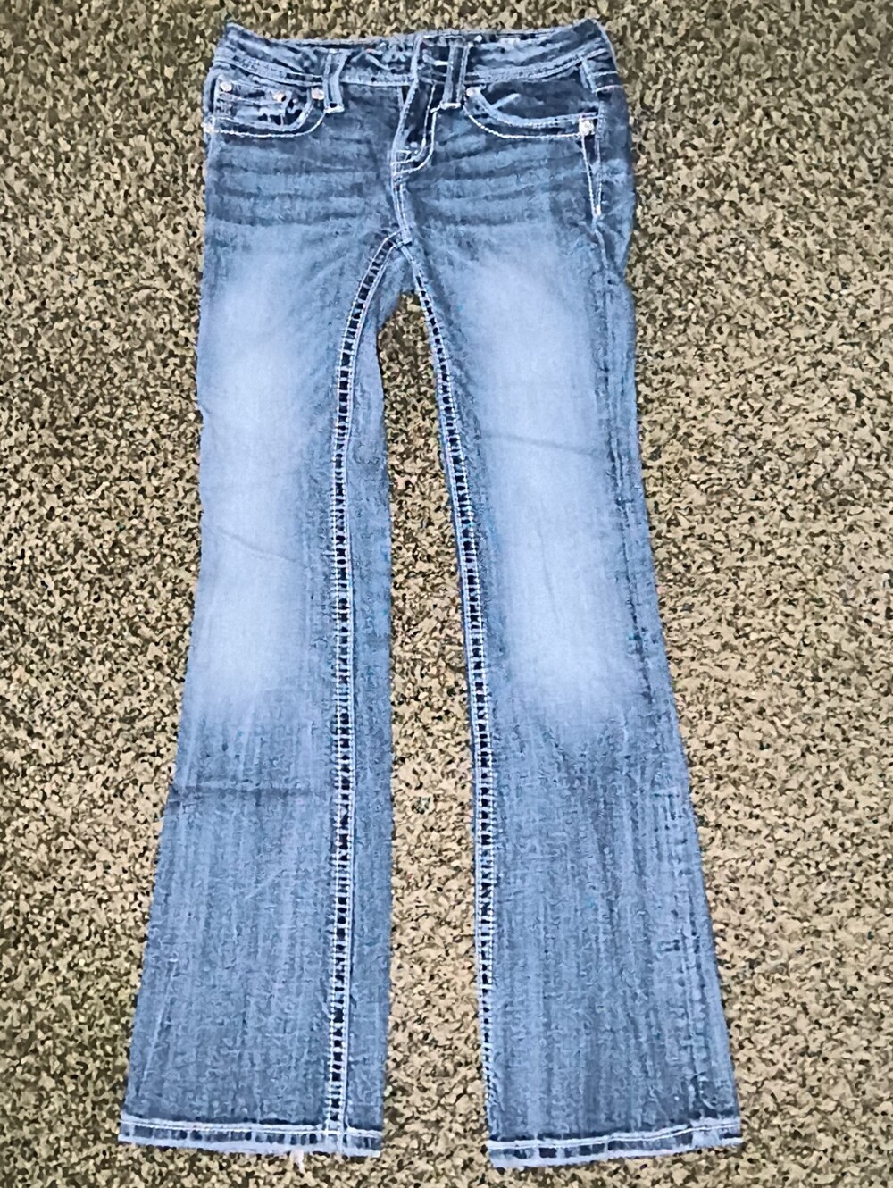 Miss Me Light Blue Flare Jeans with Contrast Stitching